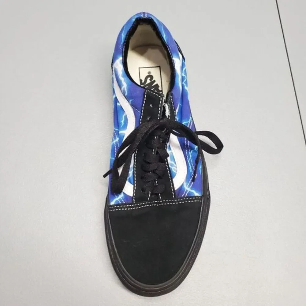 VANS Sk8 Low Top Sneakers Men 8.5 Women 10 Blue Black‎ Fabric Lightning 500714
